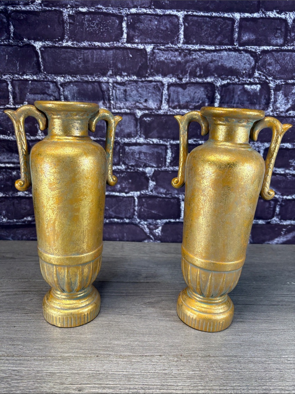 Grecian Style Gold Ceramic Vase Pair